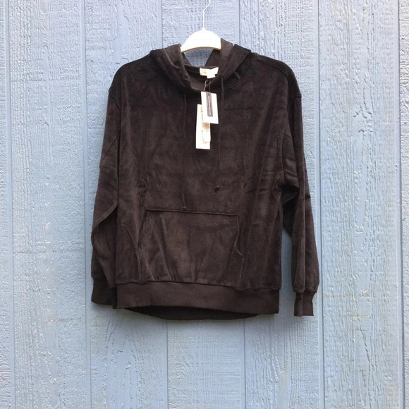 NEW Treasure & Bond Women's Size Medium Black Velour Treatment Hoodie Jacket - Picture 2 of 6